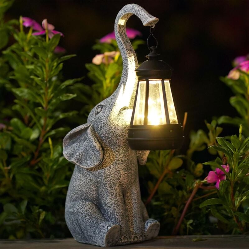 Elephant Decoration Statue Jardin Exterieur avec Lampe Solaire Figurine - Salon Elefante Décoration Cadeau pour Femme Homme Maman Anniversaire Decor