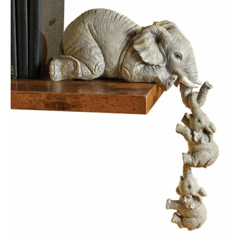 Éléphant étagère, mère éléphant suspendu 2 bébés éléphants sur le bord, figurines de gardien en résine à collectionner pour décoration d'intérieur,