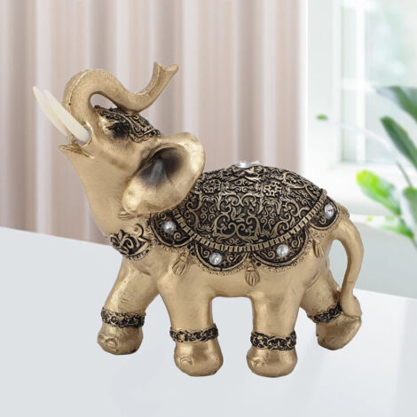 Elephant Statue Sculpture en Résine Dorée Feng Shui Porte-Bonheur pour Entrée ou Décoration de Maison