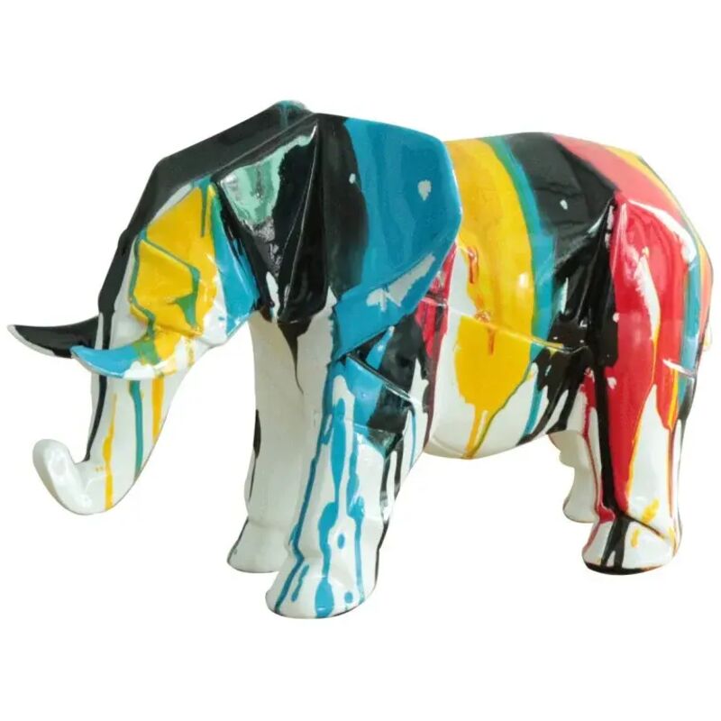 Meubletmoi - Statue éléphant géométrique coulure noir multicolore H21 cm - dumbo 02 Meubletmoi - Statue éléphant géométrique coulure noir multicolore H21 cm - dumbo 02