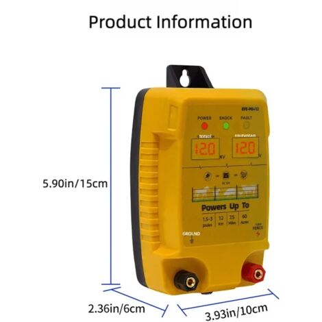 Elettrificatore per recinzione elettrica, 12 km Recinzione elettrica, da 1,5 a 3 joule, elettrificatore a bassa impedenza, strumento di controllo per pecore, bovini, cavalli, pollame, per animali in c