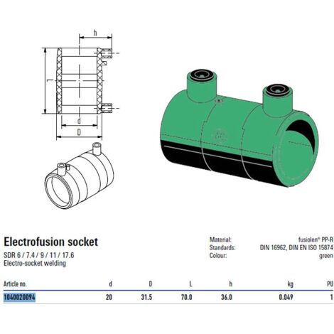 Elettro manicotto 40V Aquatherm D. 20 mm per impianti Termo/Idrosanitari 1040020094
