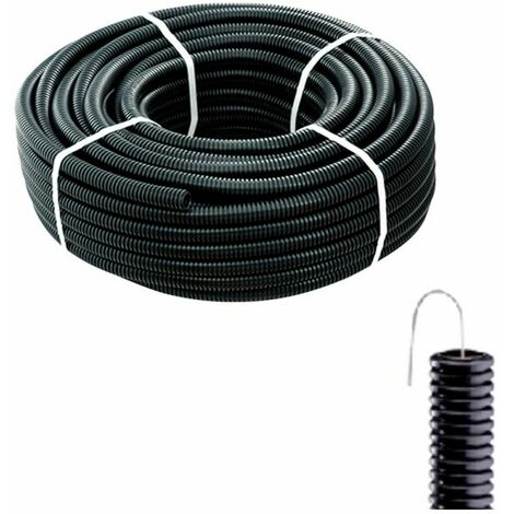 Tubo corrugato in PVC, ⌀25mm, nero, con tirafilo, classificazione 33212, 10  metri, serie TC15 - Elettrocanali ECTC152510T