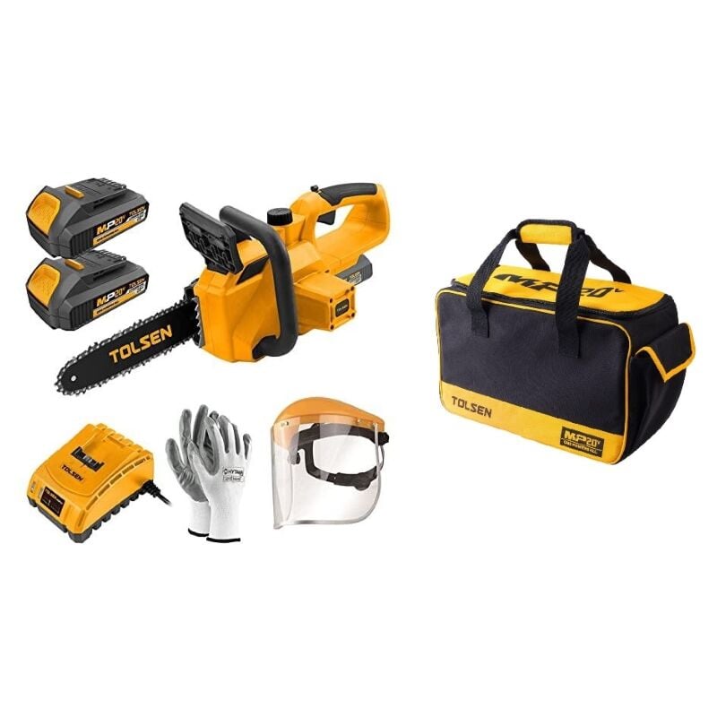 Elettrosega a batteria serie MP20V + 2 batterie da 2.0AH + caricabatterie 2.0AH + guanti taglia 10 + visiera protettiva + borsa