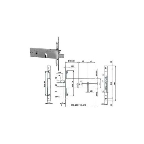 ELETTROSERRATURA TRIPLICE DA INFILARE PER FASCIA CIL.EU. MM.64 H 96392  mm.90 (963920902)    ISEO