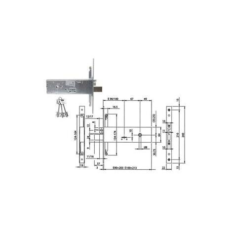 ELETTROSERRATURA TRIPLICE DA INFILARE PER FASCIA D/MAPPA MM.64 H 96391- - mm.100 (963910102) - 1 pezzi ISEO
