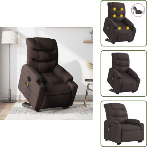 Elevable - vidaXL Sillón masaje eléctrico reclinable elevable tela marrón oscuro - Asiento cómodo