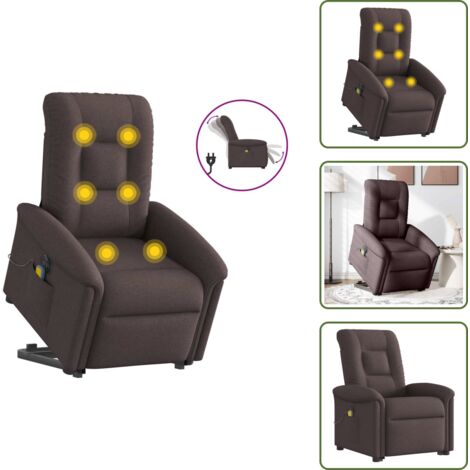 Elevable - vidaXL Sillón masaje eléctrico reclinable elevable tela marrón oscuro - Asiento cómodo