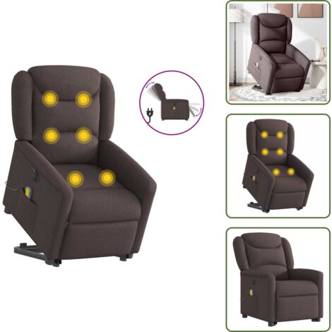 Elevable - vidaXL Sillón masaje eléctrico reclinable elevable tela marrón oscuro - Asiento cómodo