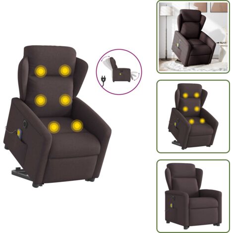 Elevable - vidaXL Sillón masaje eléctrico reclinable elevable tela marrón oscuro - Asiento cómodo