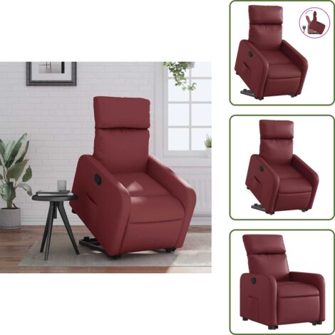 Elevación automática - vidaXL Sillón reclinable elevable cuero artificial rojo tinto - Reposapiés ajustable