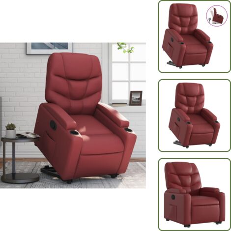 Elevación automática - vidaXL Sillón reclinable elevable cuero artificial rojo tinto - Reposapiés ajustable