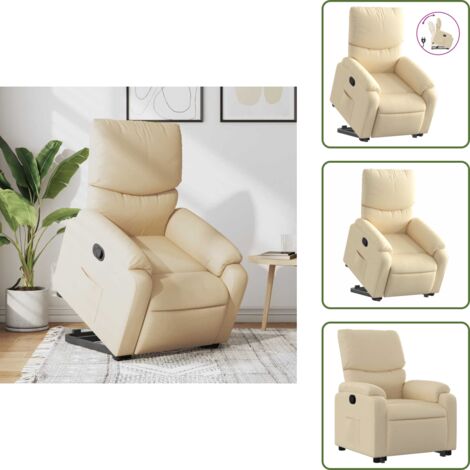 Elevación automática - vidaXL Sillón reclinable elevable de tela color crema - Reposapiés ajustable