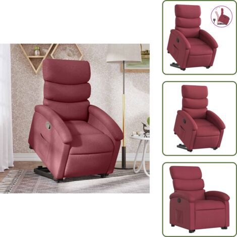 Elevación automática - vidaXL Sillón reclinable elevable tela rojo tinto - Reposapiés ajustable