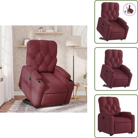 Elevación automática - vidaXL Sillón reclinable elevable tela rojo tinto - Reposapiés ajustable