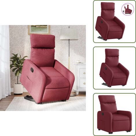 Elevación automática - vidaXL Sillón reclinable elevable tela rojo tinto - Reposapiés ajustable