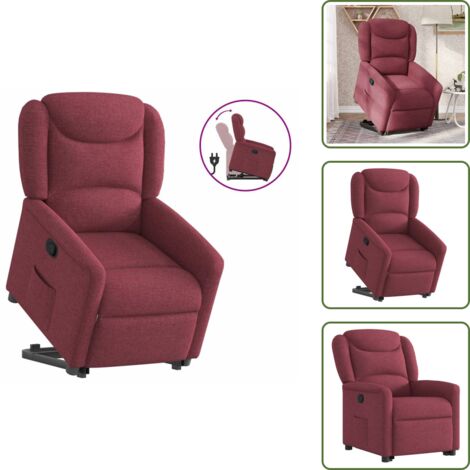 Elevación automática - vidaXL Sillón reclinable elevable tela rojo tinto - Reposapiés ajustable