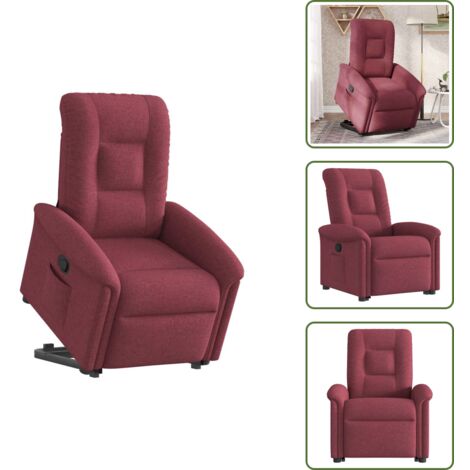 Elevación automática - vidaXL Sillón reclinable elevable tela rojo tinto - Reposapiés ajustable
