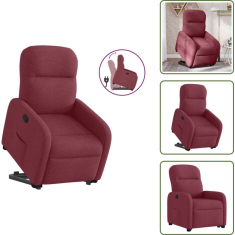 Elevación automática - vidaXL Sillón reclinable elevable tela rojo tinto - Reposapiés ajustable