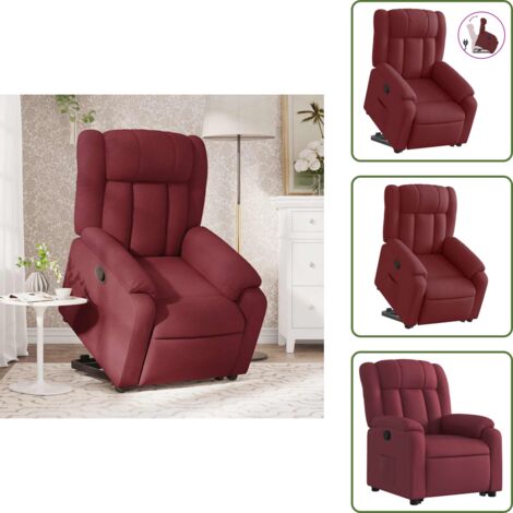 Elevación automática - vidaXL Sillón reclinable elevable tela rojo tinto - Reposapiés ajustable