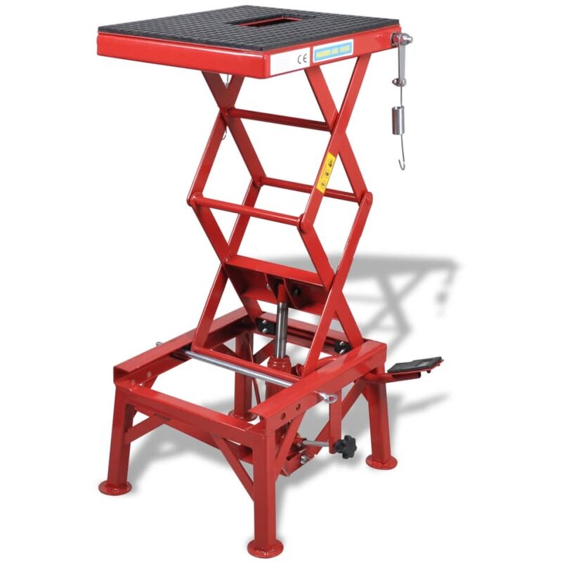 

Elevador de moto 150 kg pedal, barra de bloqueo y válvula rojo