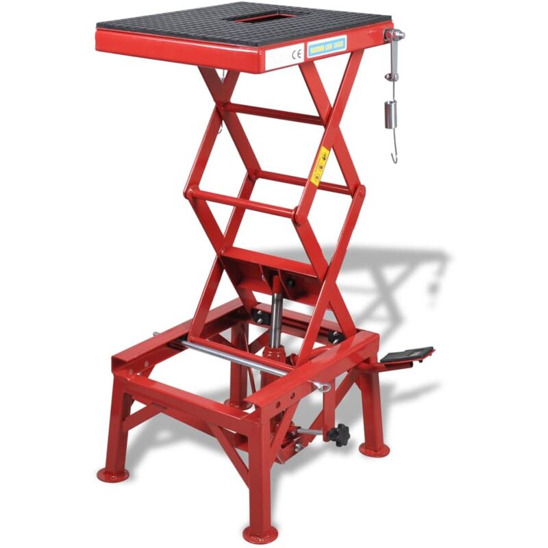 

Elevador de moto 150 kg pedal, barra de bloqueo y válvula rojo
