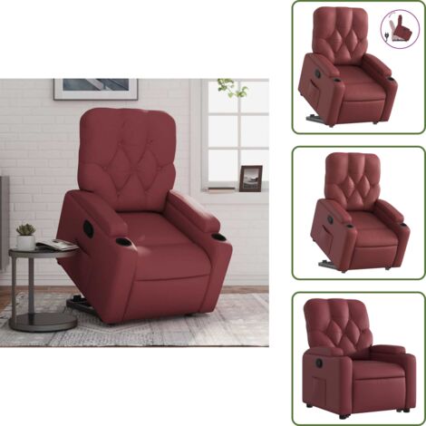 Elevador de sillón - vidaXL Sillón reclinable elevable cuero artificial rojo tinto - Reposapiés ajustable