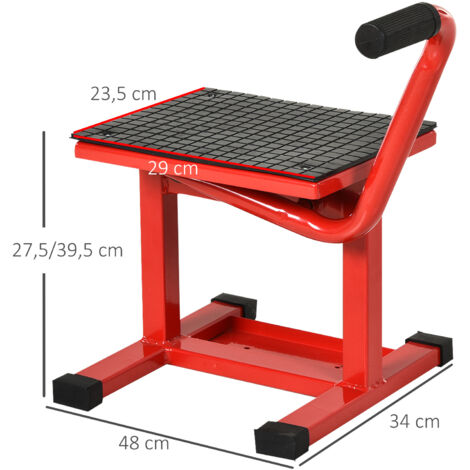 Elevador para Motocicletas con Manivela Altura Ajustable de 27,5/39,5 cm Base Antideslizante Carga 150kg Rojo y Negro