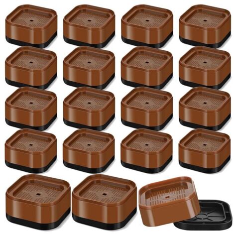 Elevadores de plástico apilables para muebles (16 piezas, marrón y negro) - Altura: 3,5 cm (1,38 pulgadas) - Para patas de cama, sofá o mesa