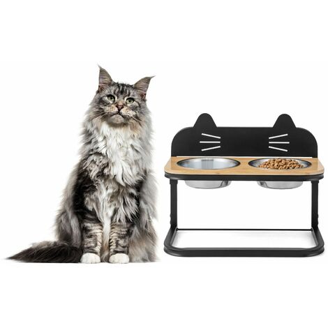 Elevated Pet Feeder Raised Cat Bowl Stand for Cats w/ 2 Stainless Steel Cat Bowl