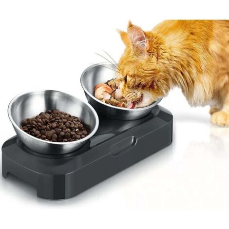 Elevated Stainless Steel Dog and Cat Bowl, 2 Double Bowls for Cat & Dog Feeding, Non-Slip and Spill-Proof