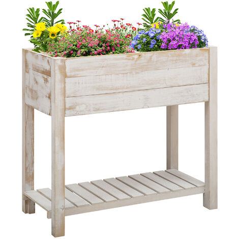 Elevated Wooden Planter Garden Grow Box with 2 tiers, 4 Pockets, 81x40x79cm