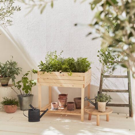 Elevated wooden planter Natural 80x60x80 cm - Anemone