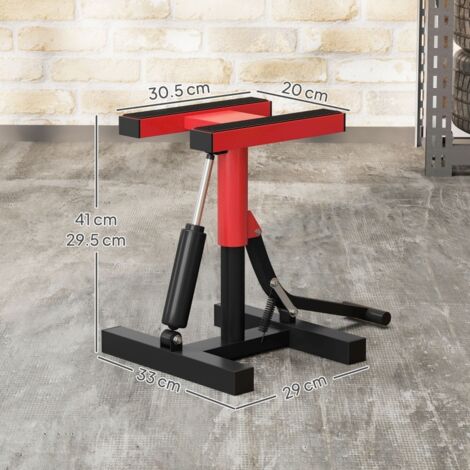 Élévateur de moto acier, charge 150 kg, hauteur réglable 29,5-41 cm, plateforme caoutchouc antidérapante, rouge