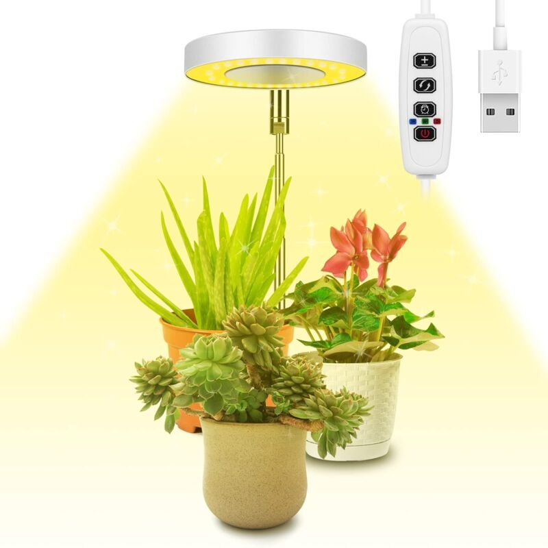 Lèvent Lumière Plantes,Lampe de Croissance led à Spectre Complet Réglable en Hauteur pour Petites Plantes,9 Luminosité Réglable, Rotatif à 180° &