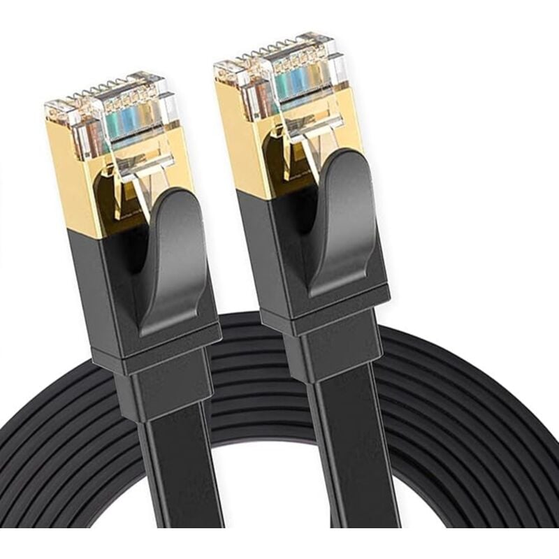 Elfcam - 20m Câble Réseau Ethernet Cat 8, Plat Noir LAN WAN, Cat8 SFTP 28AWG, 2000Mhz 40Gbps avec Connecteurs RJ45 Haute Qualité