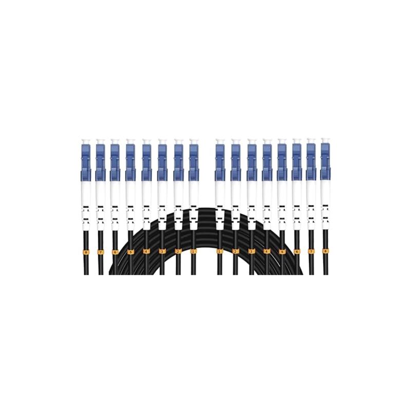 Elfcam - 50m Câble Fibre 8 Fibres avec Connecteurs 4x Duplex lc/upc vers 4x Duplex lc/upc, Fibre Optique Monomode 9/125um OS2, 50 Mètres