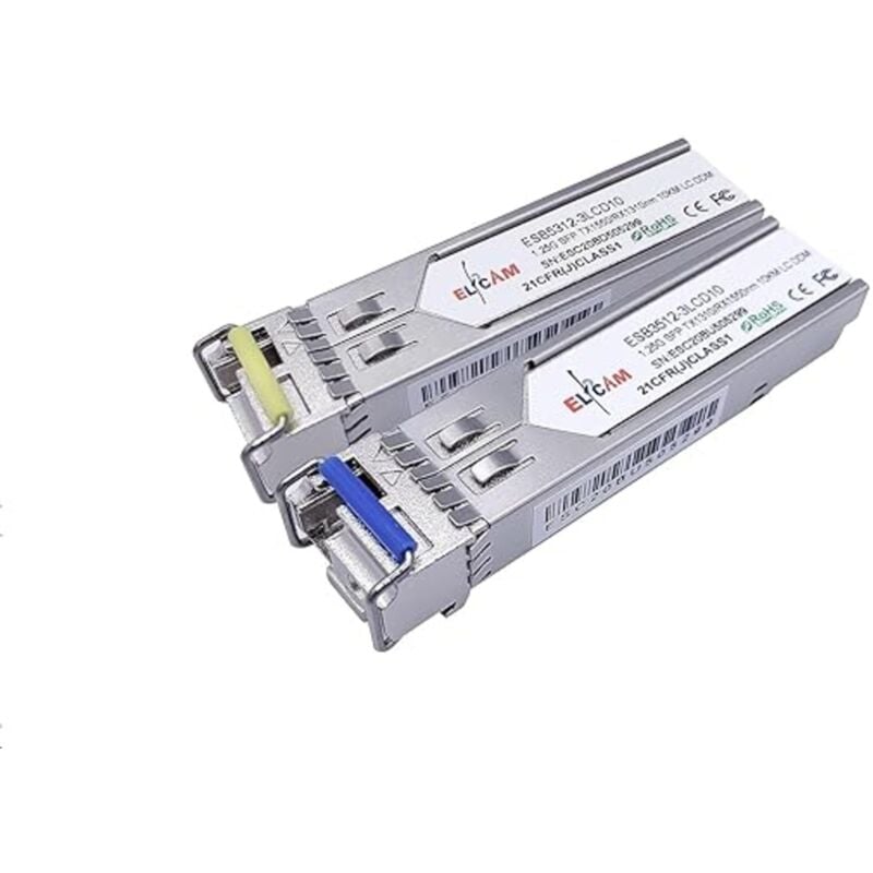 Elfcam - Lot de 2 Modules sfp bidi 1,25 Gbps - lc/upc Monomode, ddm, Jusqu'à 10 km, tx 1310nm / rx 1550nm & tx 1550nm / rx 1310nm