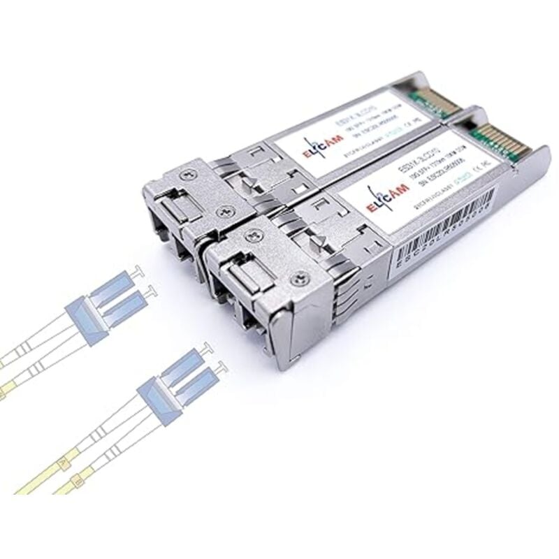 Elfcam - Lot de 2 Modules sfp+ 10 Gbps - lc/upc Monomode OS2, 1310nm 10GBase-LR, Jusqu'à 10 km, Compatible Freebox Ultra