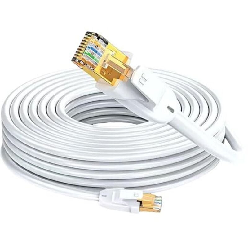 Elfcam - Câble Réseau Ethernet RJ45 Cat 7 Blindé sftp - 30m (Rond Blanc), 10Gbps, 600MHz, 100% Cuivre, Ultra Rapide, Anti-Interférences, Idéal pc,