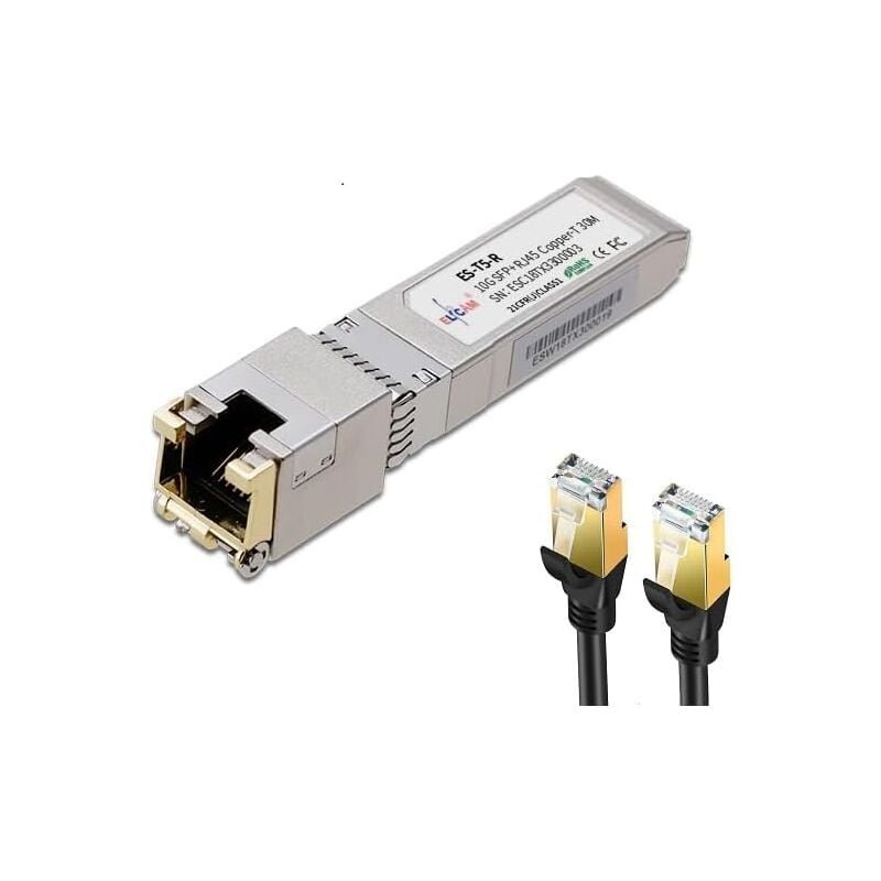 10Gb sfp+ en RJ45 pour Freebox Ultra, 10Go sfp+ Module 10Gbase-T-30m avec 15m Cat8 Câble Réseau - Elfcam