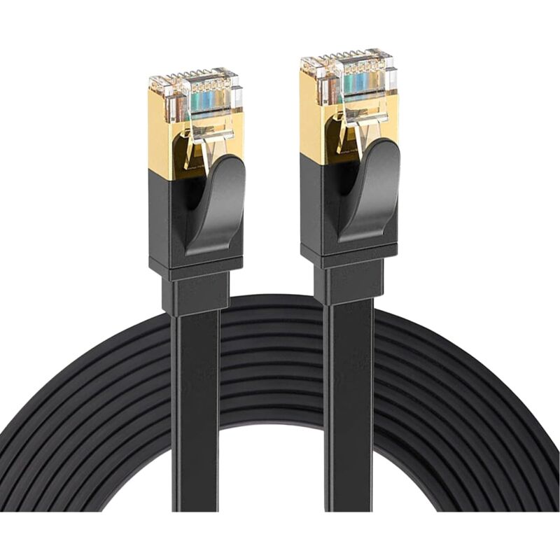 25m CAT7 Cable Reseau Ethernet RJ45, Cat 7 stp 100% Cuivre, Cable Plat, 32 awg, Noir (25M) - Elfcam