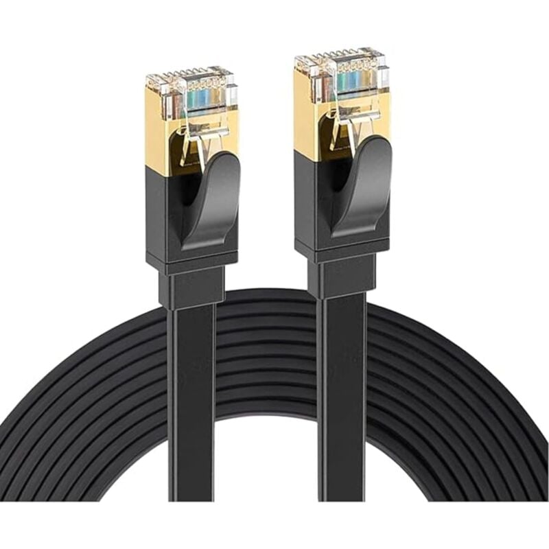 Elfcam - Câble Reseau Ethernet RJ45 Cat 7 Blindé sftp - 25m (Flat Noir), 10Gbps, 600MHz, 100% Cuivre, Ultra Rapide, Anti-Interférences, Idéal pc,