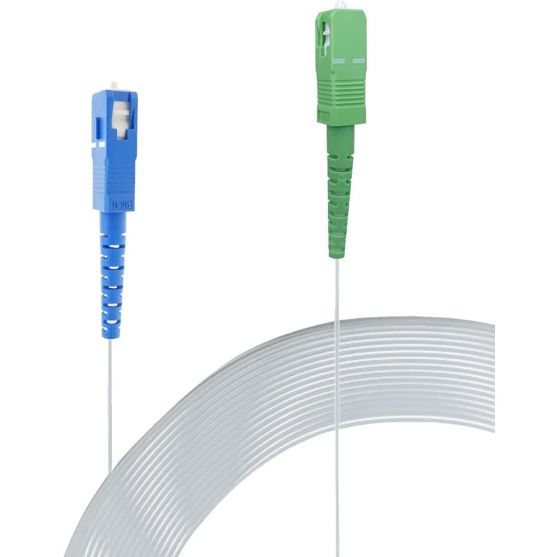 Elfcam® - 25m Câble Fibre Optique SC/APC à SC/UPC Invisible/Transparent pour Freebox, Fibre Optique Monomode 125µm OS2, Gaine en Nylon Transparent,