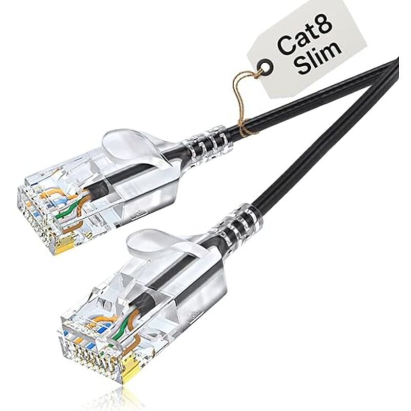 Elfcam - 35m Slim Cat 8 Câble Ethernet, Câble Réseau lan wan, Cat8 sftp 32AWG, 2000Mhz 40Gbps avec Connecteurs RJ45 Haute Qualité, Rond Noir (35M)