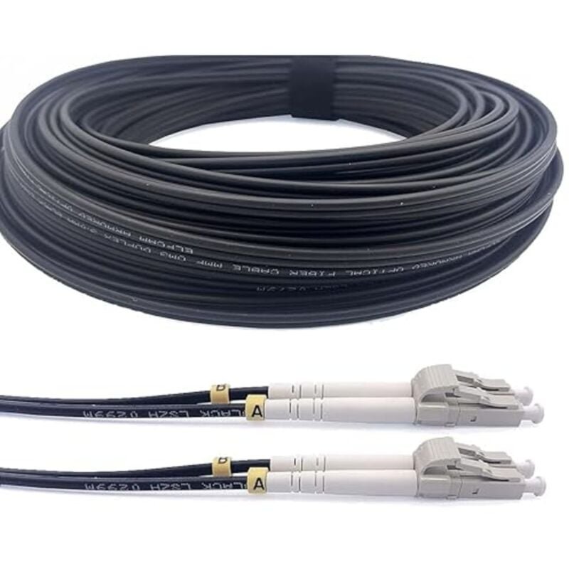 Elfcam - 40m Câble Fibre Optique OS2 lc/upc à lc/upc, Duplex Monomode 9/125μm, Acier Blindé, Intérieur/Extérieur, G657A2, lszh, 10G Compatible