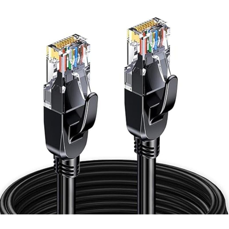 Elfcam - Câble Réseau ethernet RJ45 Cat 7 Blindé sftp - 50m (Rond Noir), 10Gbps, 600MHz, 100% Cuivre, Ultra Rapide, Anti-Interférences, Idéal pc,
