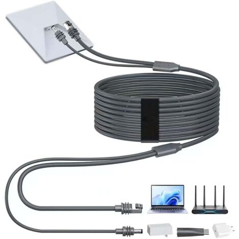 Elfcam - 5m Câble 3-en-1 pour Starlink Mini – Alimentation USB-C + Starlink Mini Standard, Connecteur RJ45 CAT6 pour Réseau Étendu,5 Mètres