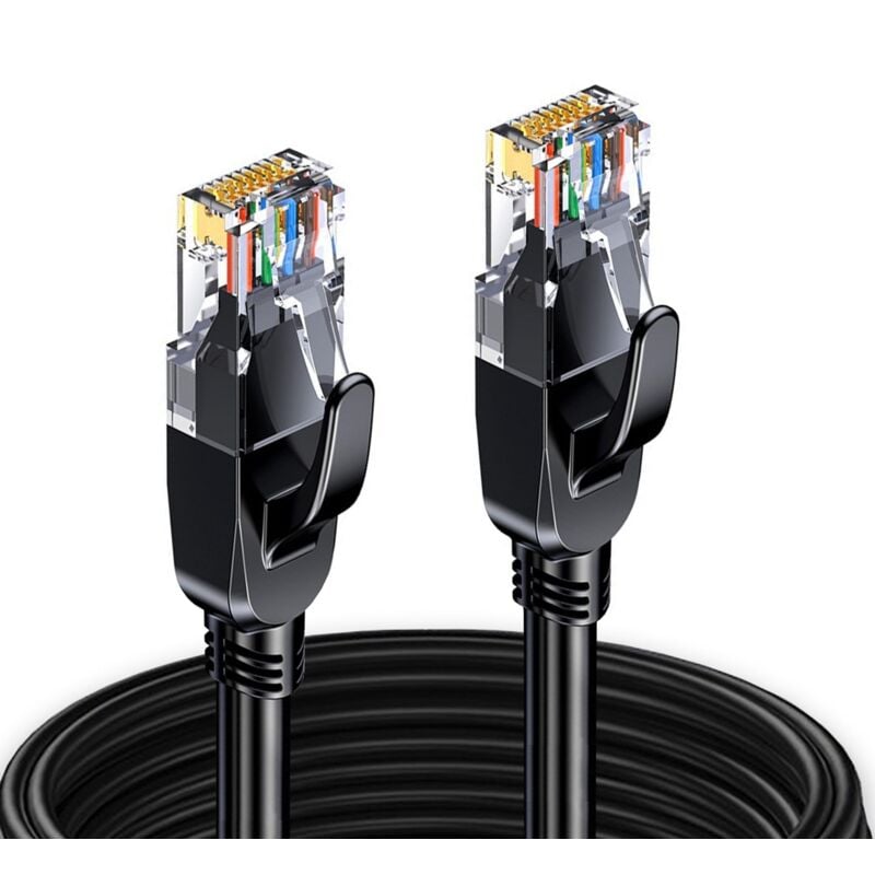 20m Câble Réseau Ethernet Cat 8, Rond Noir lan wan, Cat8 sftp 28AWG, 2000Mhz 40Gbps avec Connecteurs RJ45 Haute Qualité - Elfcam