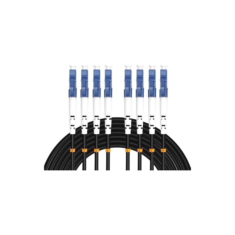 Elfcam - 70m Câble Fibre 4 Fibres avec Connecteurs 2x Duplex lc/upc vers 2x Duplex lc/upc, Fibre Optique Monomode 9/125um OS2, 70 Mètres
